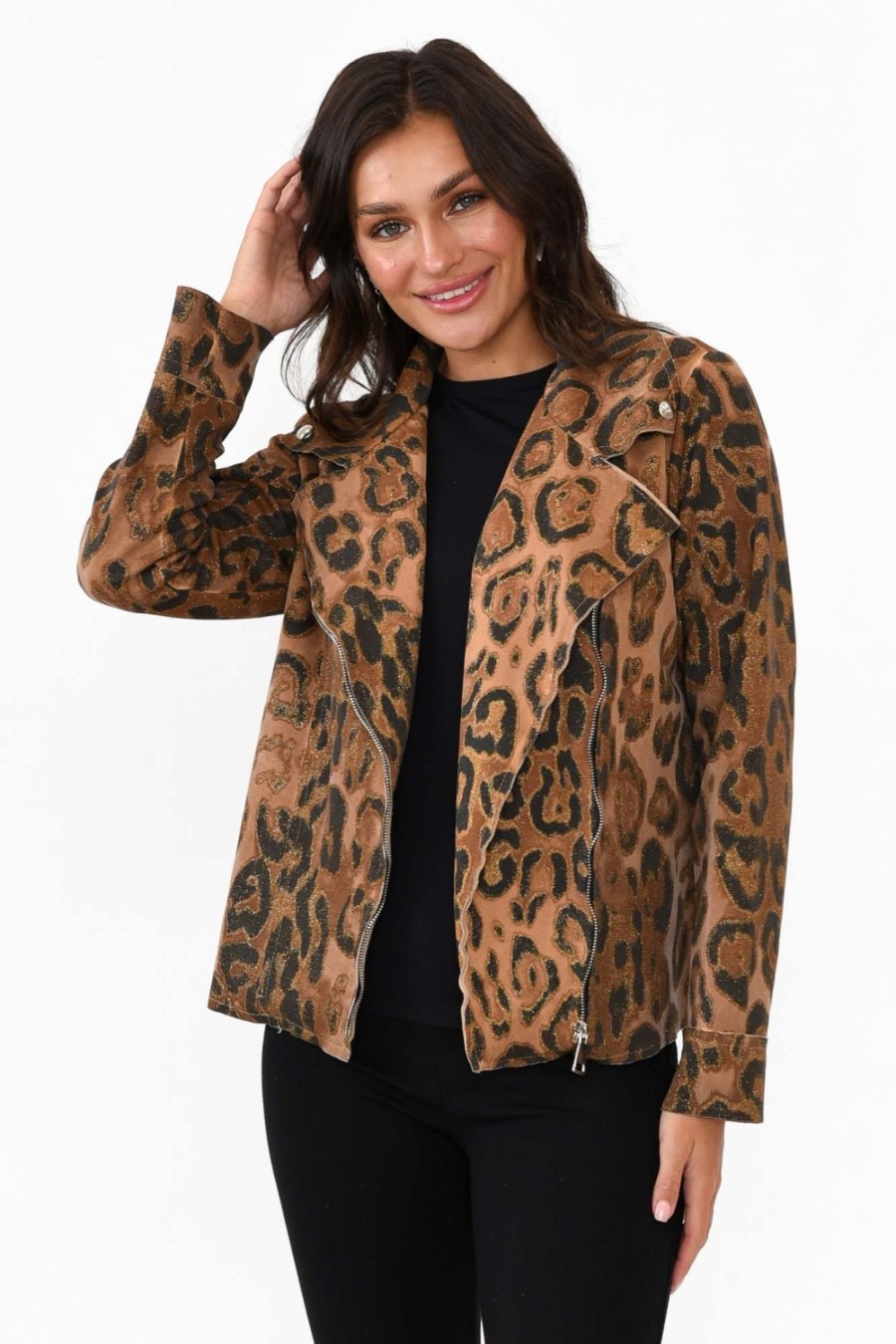 Clothing La Strada Jackets | Fonda Gold Leopard Stretch Jacket