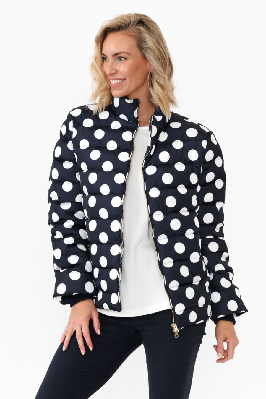 Clothing Brave u0026 True Jackets | Sillian Navy Spot Puffer Jacket