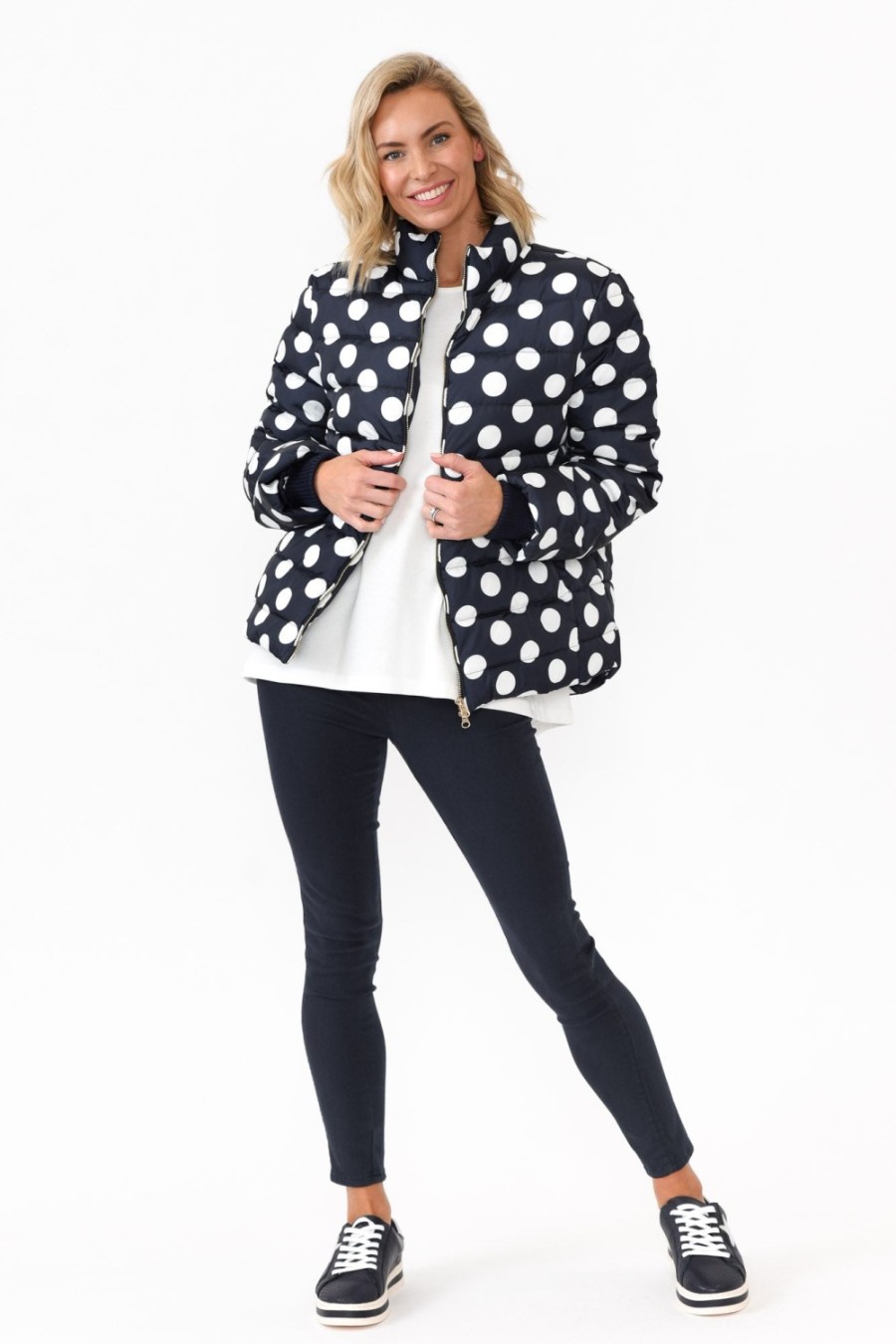 Clothing Brave u0026 True Jackets | Sillian Navy Spot Puffer Jacket