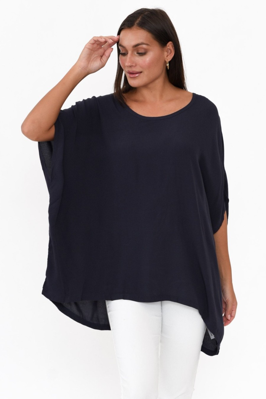 Clothing Boho Sleeved Tops | Navy Drape Top