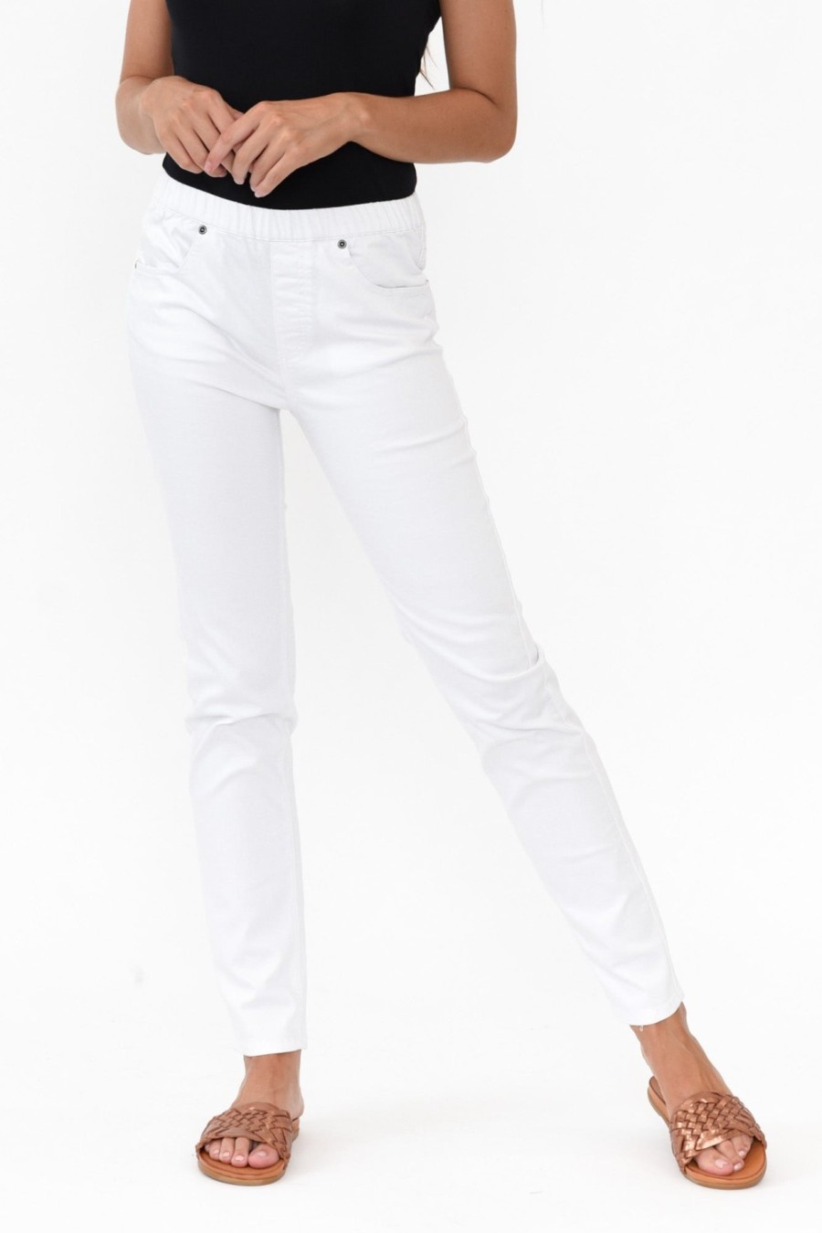 Clothing Cafe Latte Pants | Flynn White Cotton Blend Stretch Pant