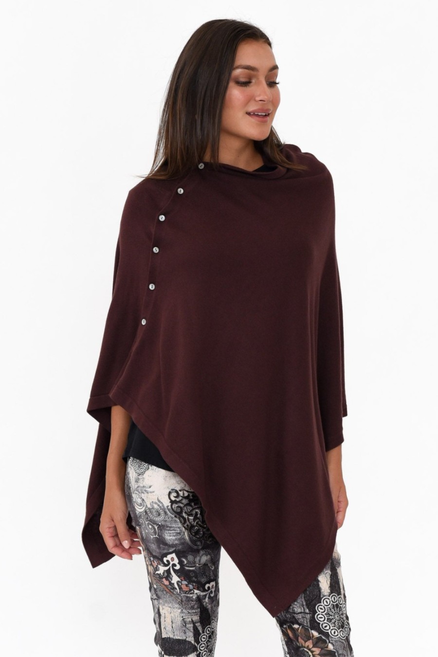 Clothing Tirelli Ponchos | Gisele Brown Button Up Poncho