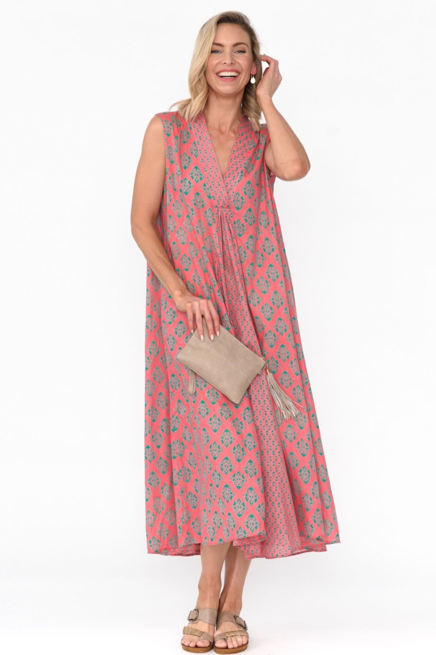 Clothing Mozaic Midi Dresses | Mossman Pink Geo Cotton Dress