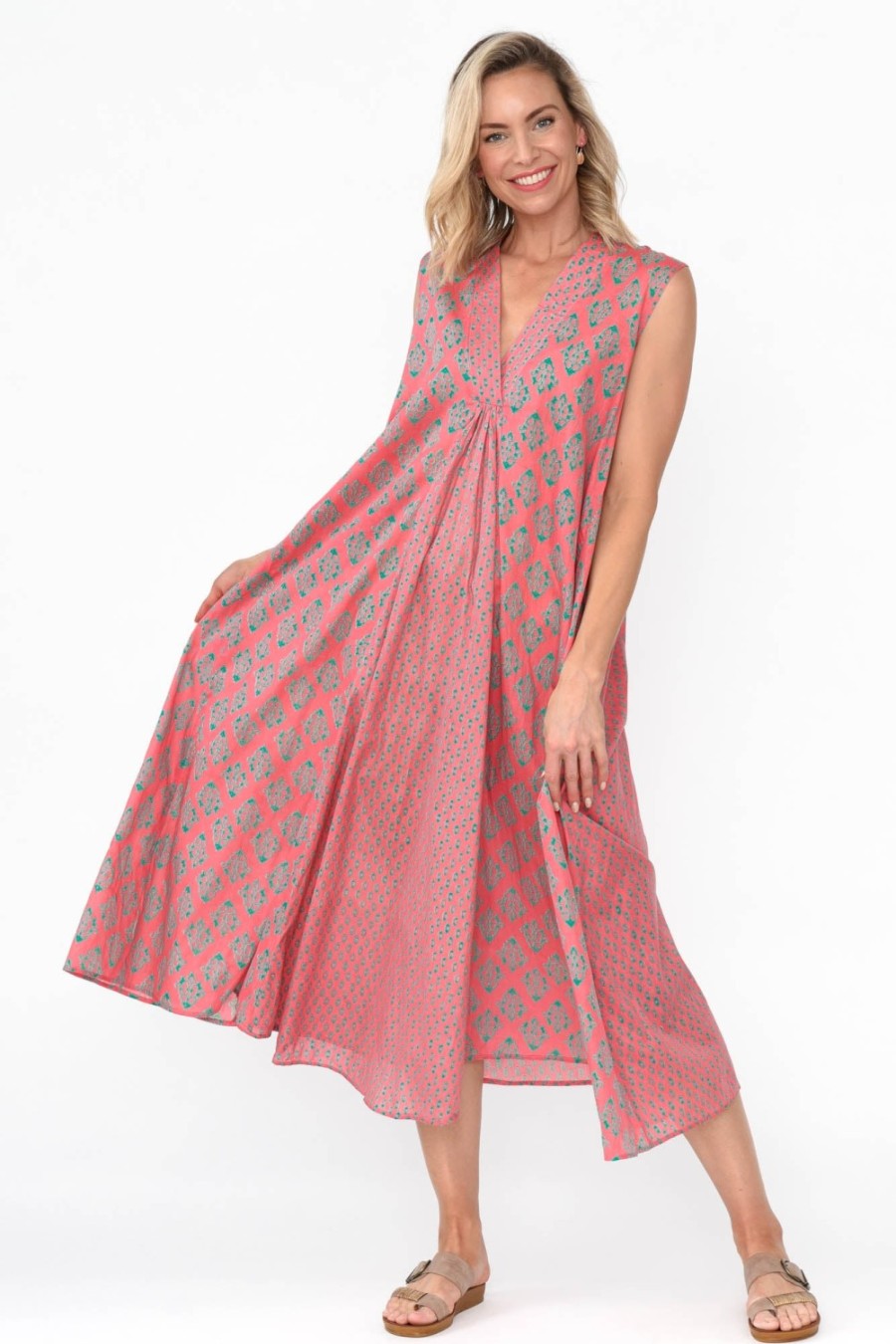 Clothing Mozaic Midi Dresses | Mossman Pink Geo Cotton Dress