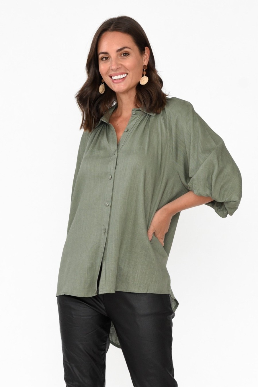 Clothing Label of Love Shirts | Amirah Khaki Button Up Shirt