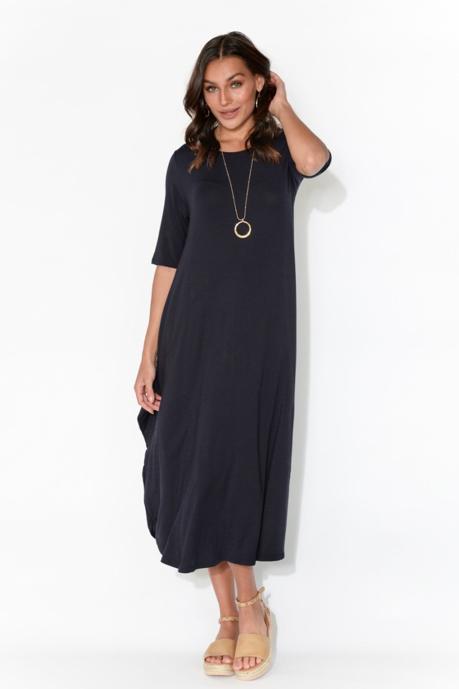 Clothing Tani Midi Dresses | Navy Micro Modal Tri Drape Dress