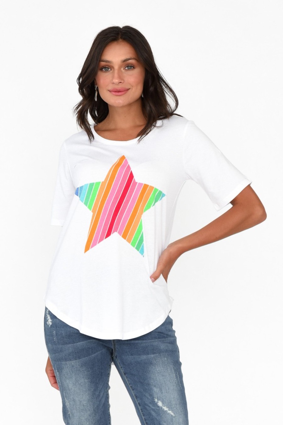 Clothing Betty Basics Cotton Tops | Ariana Rainbow Star Cotton Tee