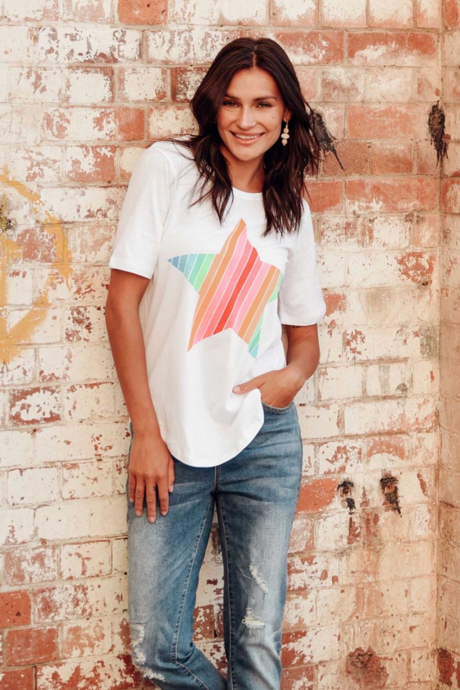 Clothing Betty Basics Cotton Tops | Ariana Rainbow Star Cotton Tee