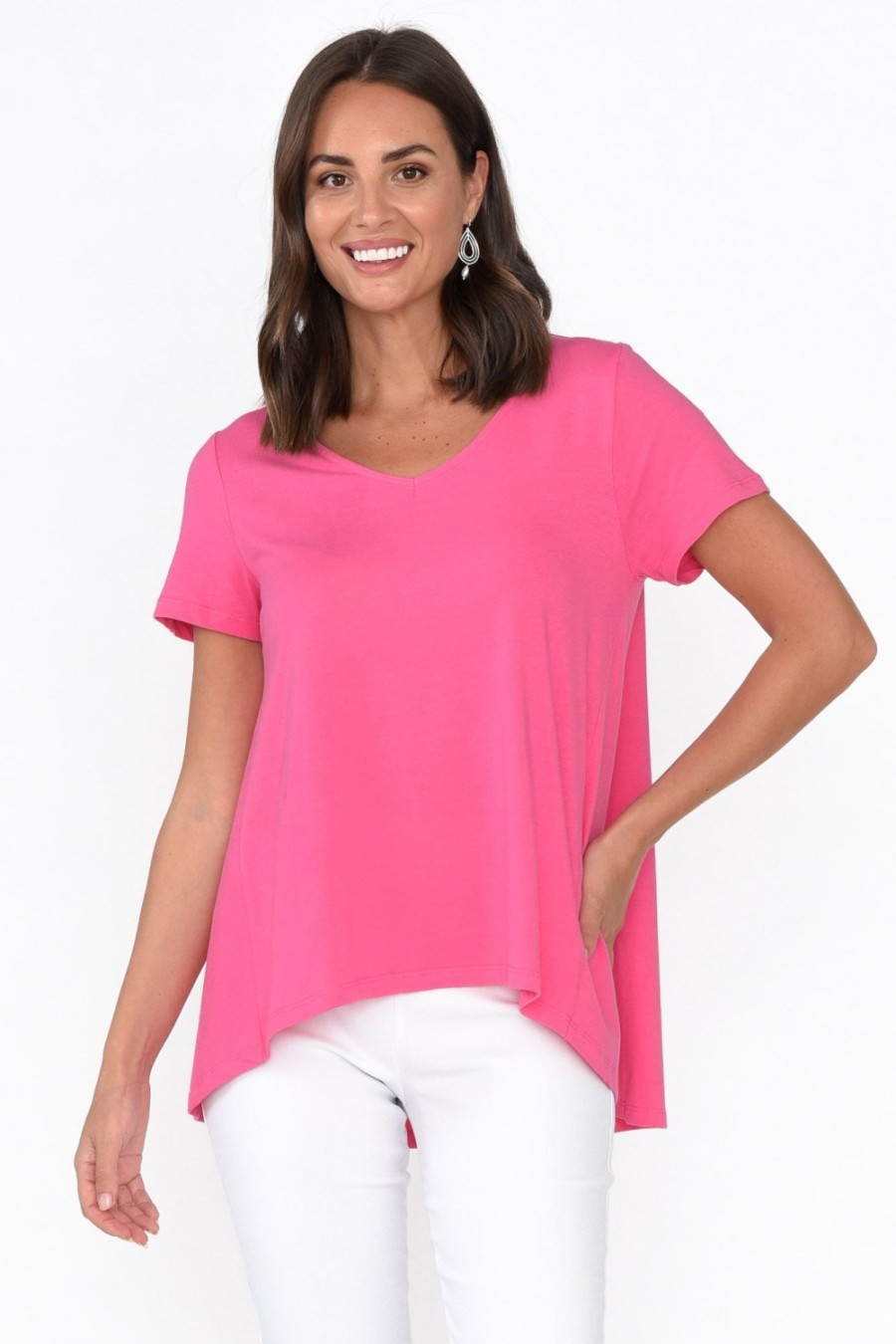 Clothing One Ten Willow Cotton Tops | Montreal Pink Cotton Tee