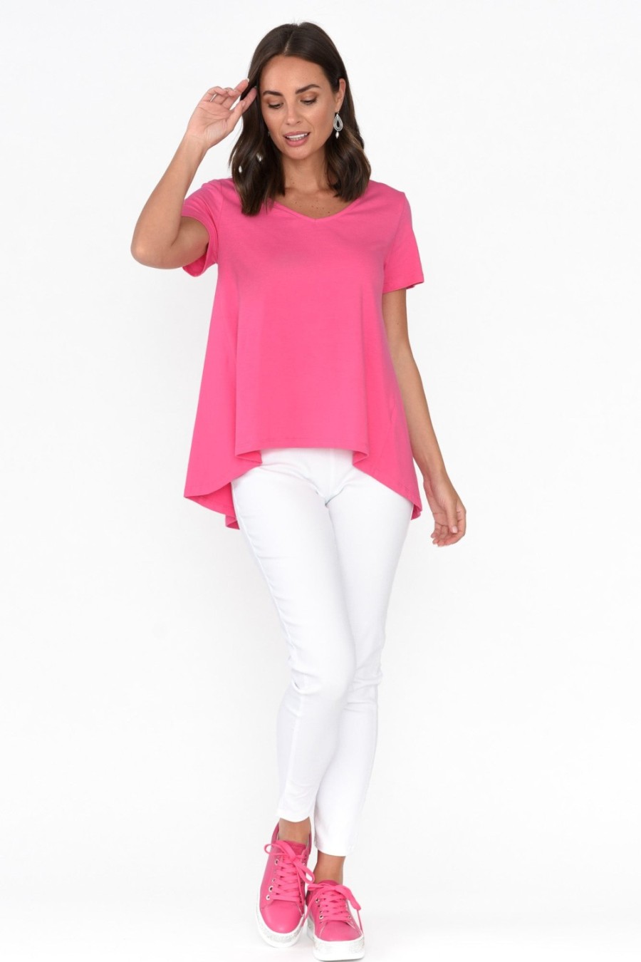 Clothing One Ten Willow Cotton Tops | Montreal Pink Cotton Tee