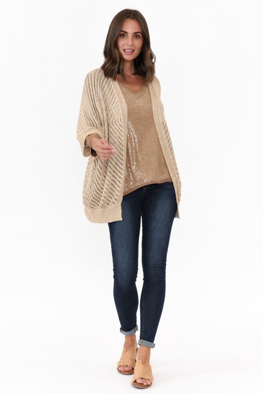 Clothing La Strada Cardigans | Duncan Gold Metallic Cardigan