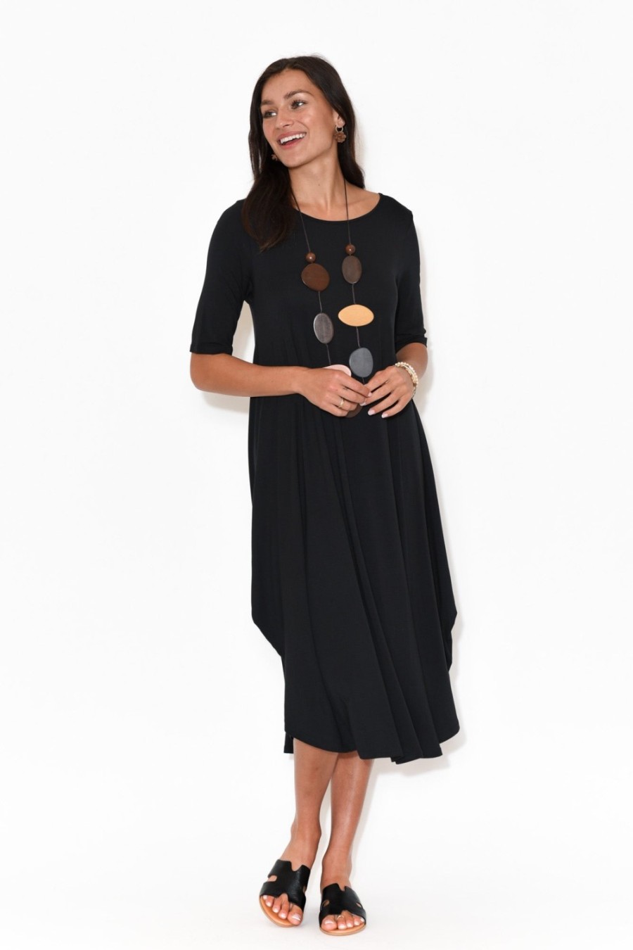 Clothing Tani Midi Dresses | Black Micro Modal Tri Drape Dress