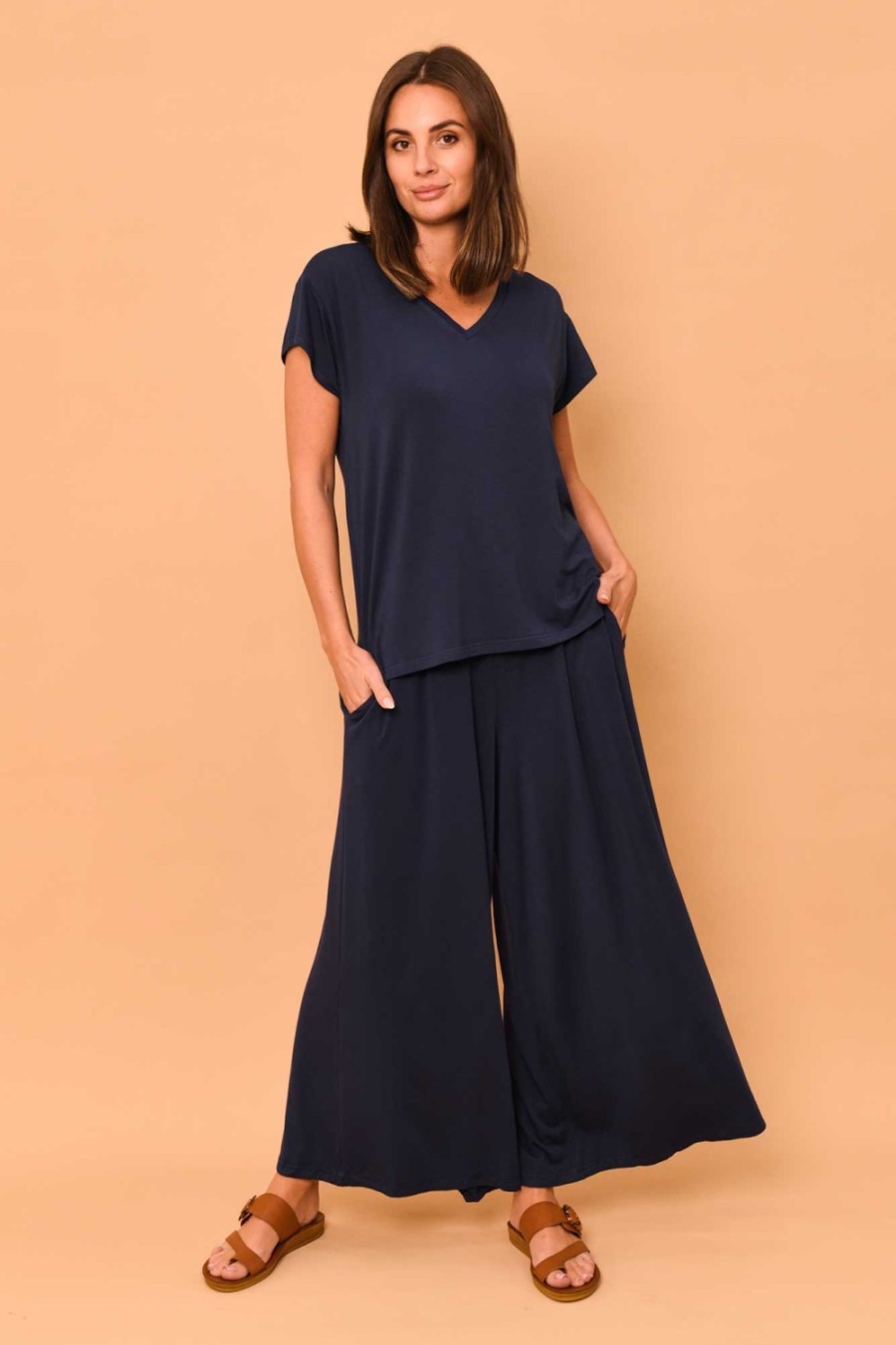 Clothing Willow Tree Pants | Lowen Navy Modal Wide Leg Pant