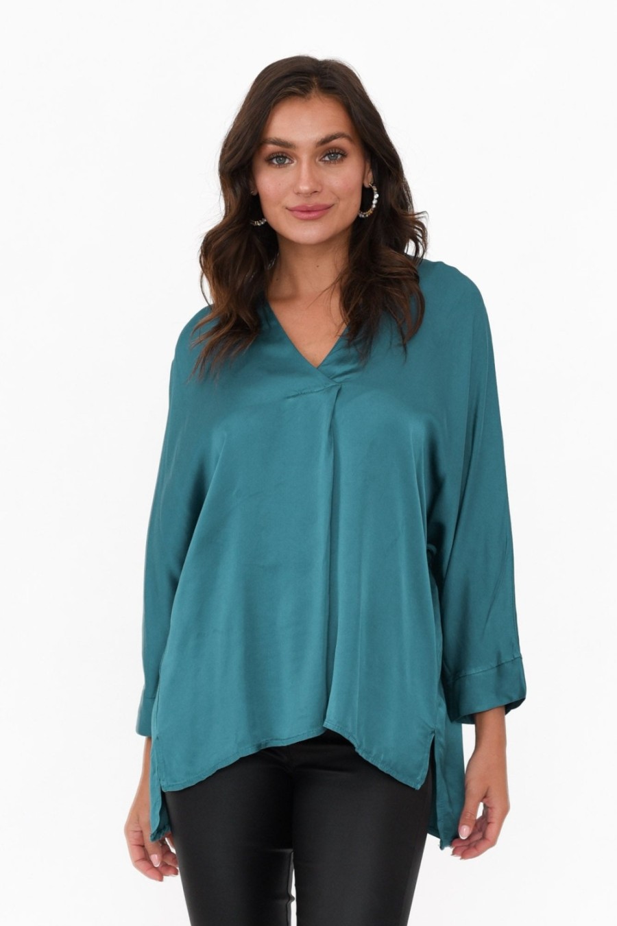 Clothing La Strada Sleeved Tops | Jason Teal Gloss Top