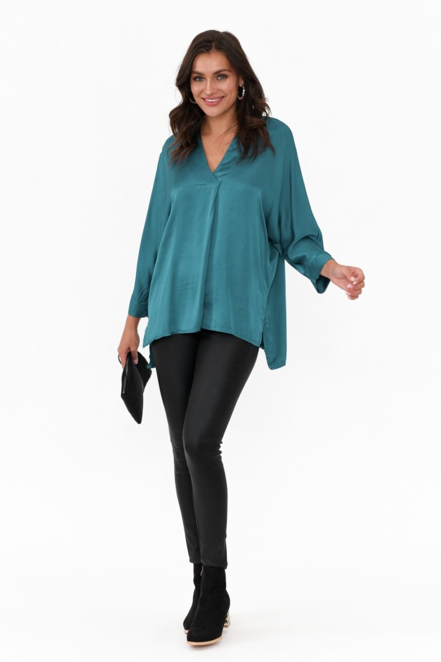 Clothing La Strada Sleeved Tops | Jason Teal Gloss Top