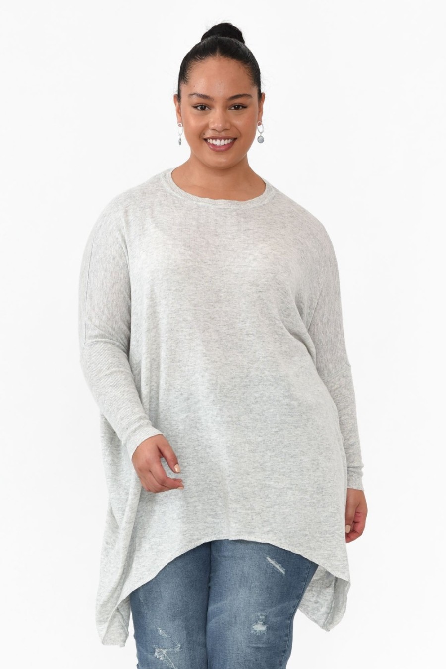 Clothing Boho Tunic Tops | Braxton Grey Knit Jumper