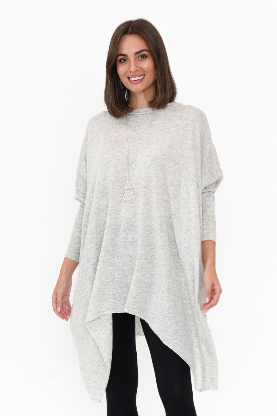 Clothing Boho Tunic Tops | Braxton Grey Knit Jumper