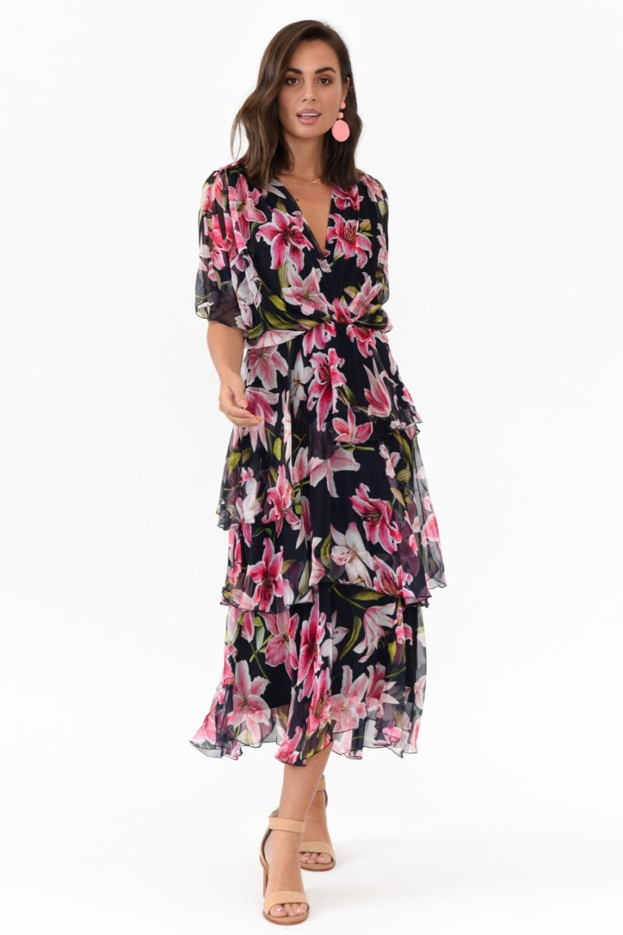 Clothing L'amore Midi Dresses | Zula Navy Floral Layer Dress