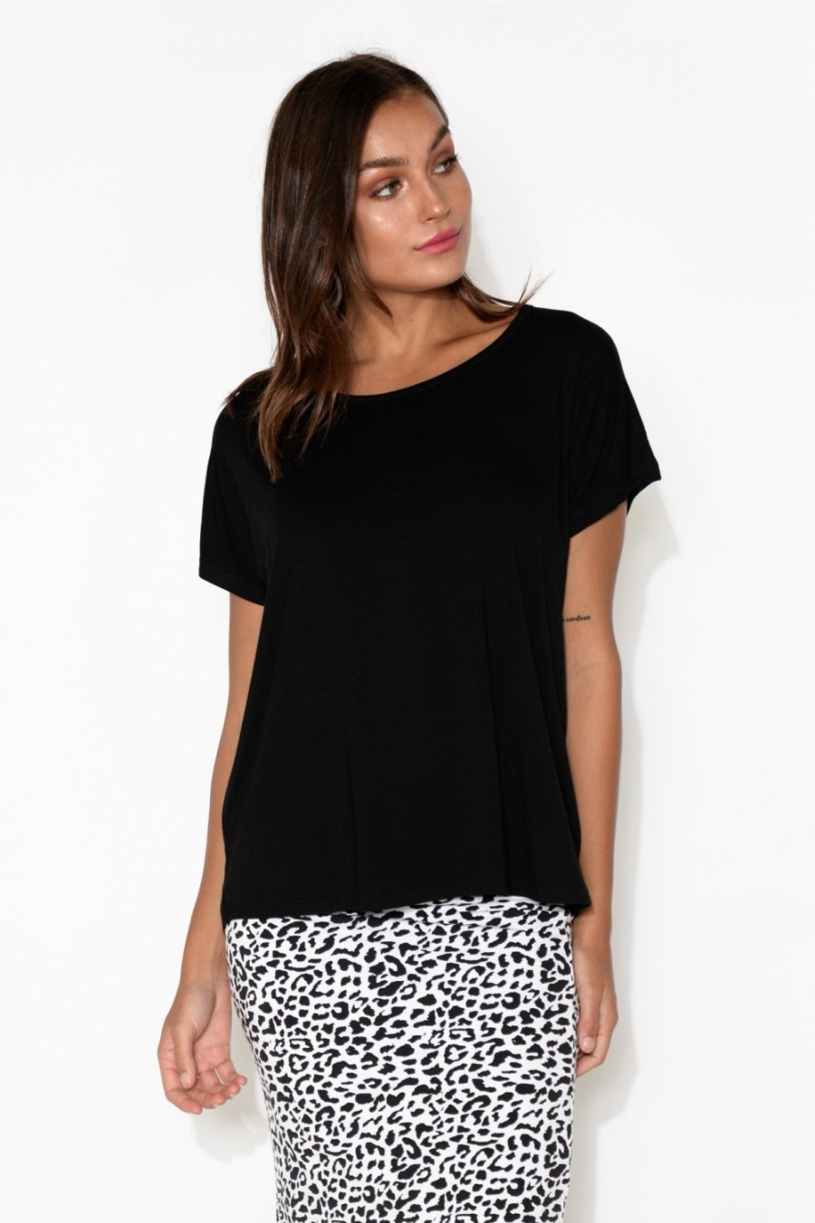 Clothing Bamboo Body Sleeved Tops | Eadie Black Bamboo Top