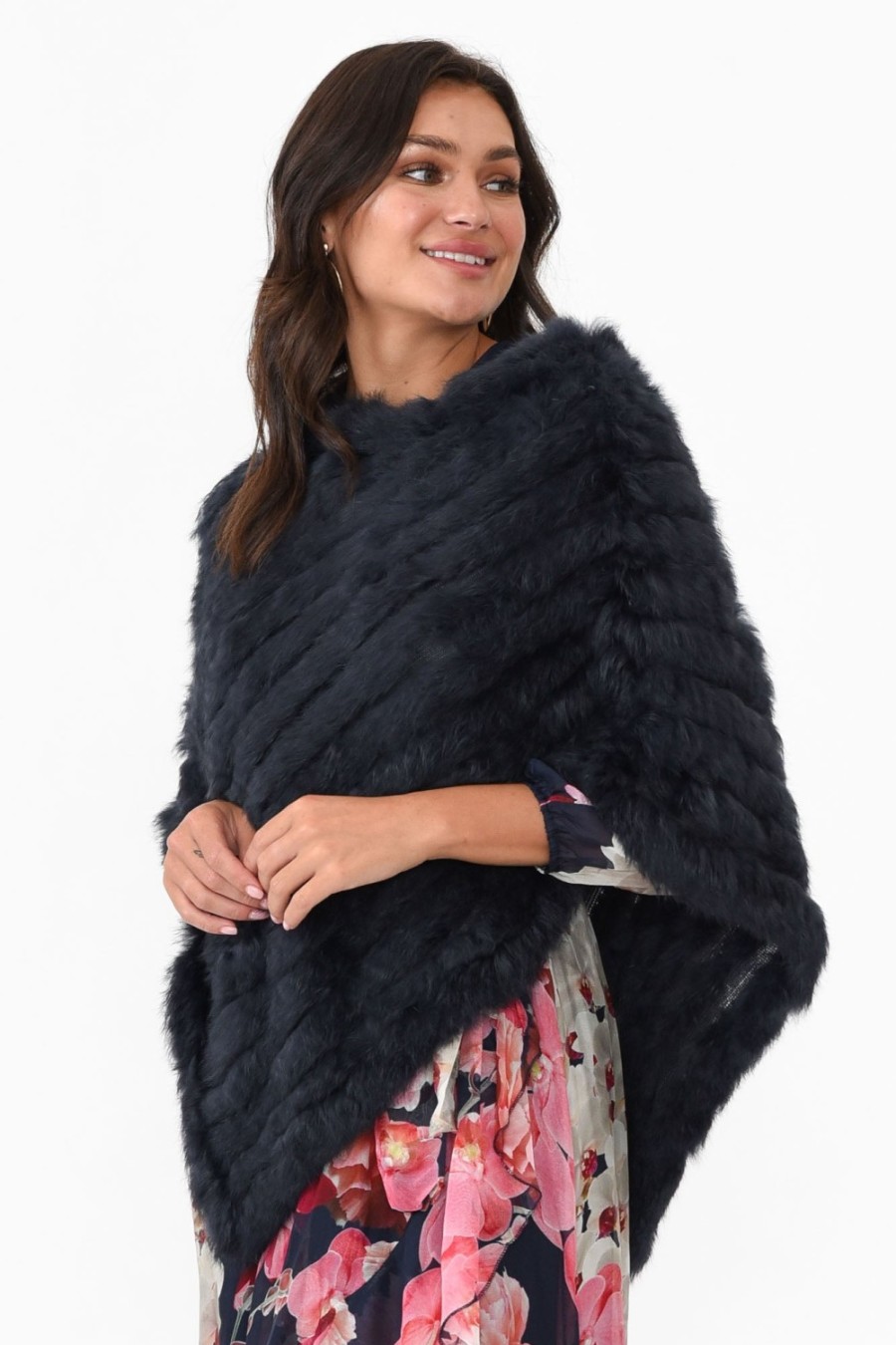 Clothing 365 Days Ponchos | Greer Navy Fur Poncho