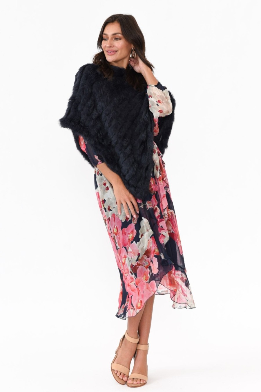 Clothing 365 Days Ponchos | Greer Navy Fur Poncho