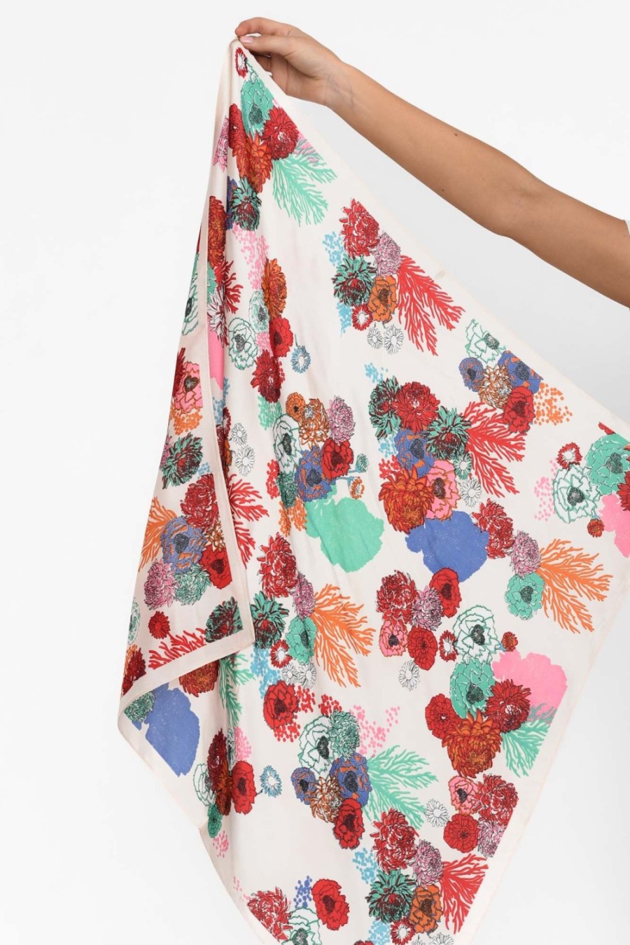 Clothing Zoda Scarves | Ilene Red Satin Floral Square Scarf