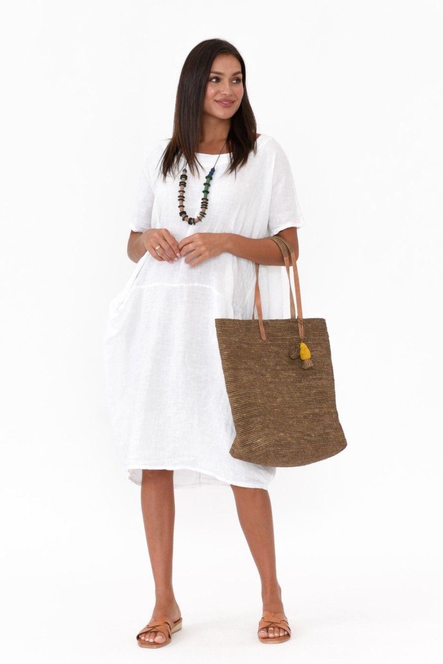 Clothing Talia Benson Linen Dresses | Ella White Linen Dress