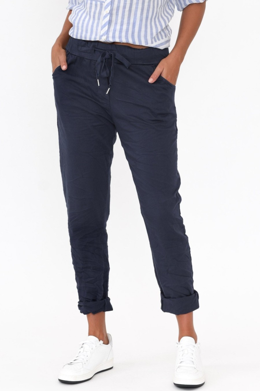 Clothing La Strada Pants | Lyle Navy Cotton Blend Stretch Pant