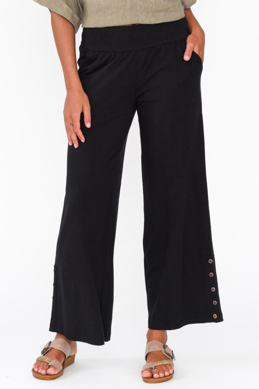 Clothing One Ten Willow Pants | Angelica Black Cotton Shirred Pant