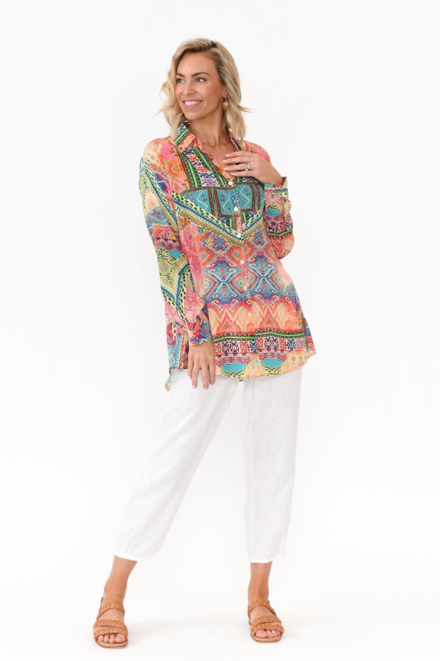 Clothing Fashion Spectrum Shirts | Monet Multi Silk Collared Shirt