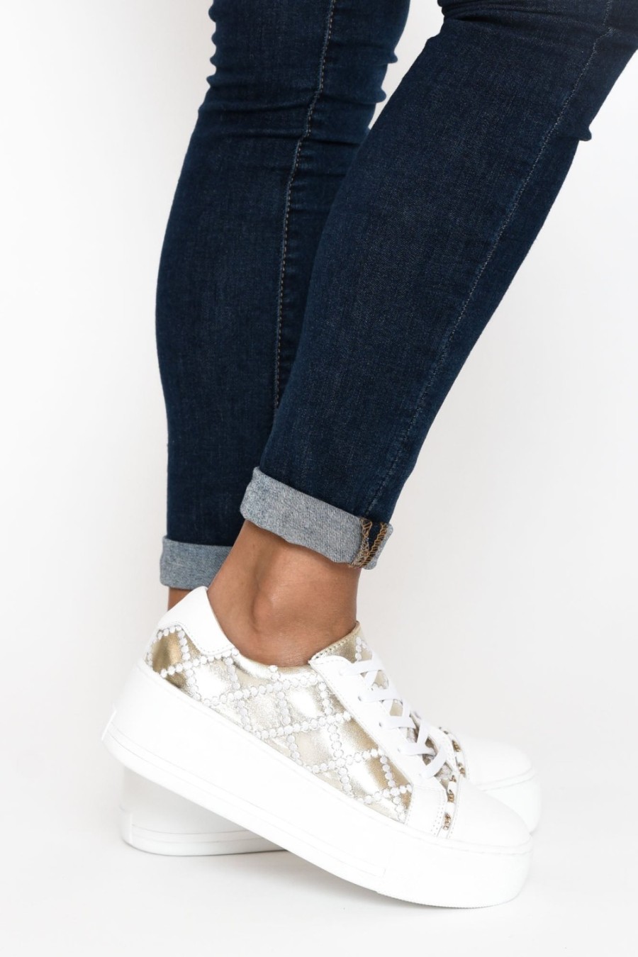 Shoes Alfie and Evie White Sneakers | Frankie Gold Leather Platform Sneaker