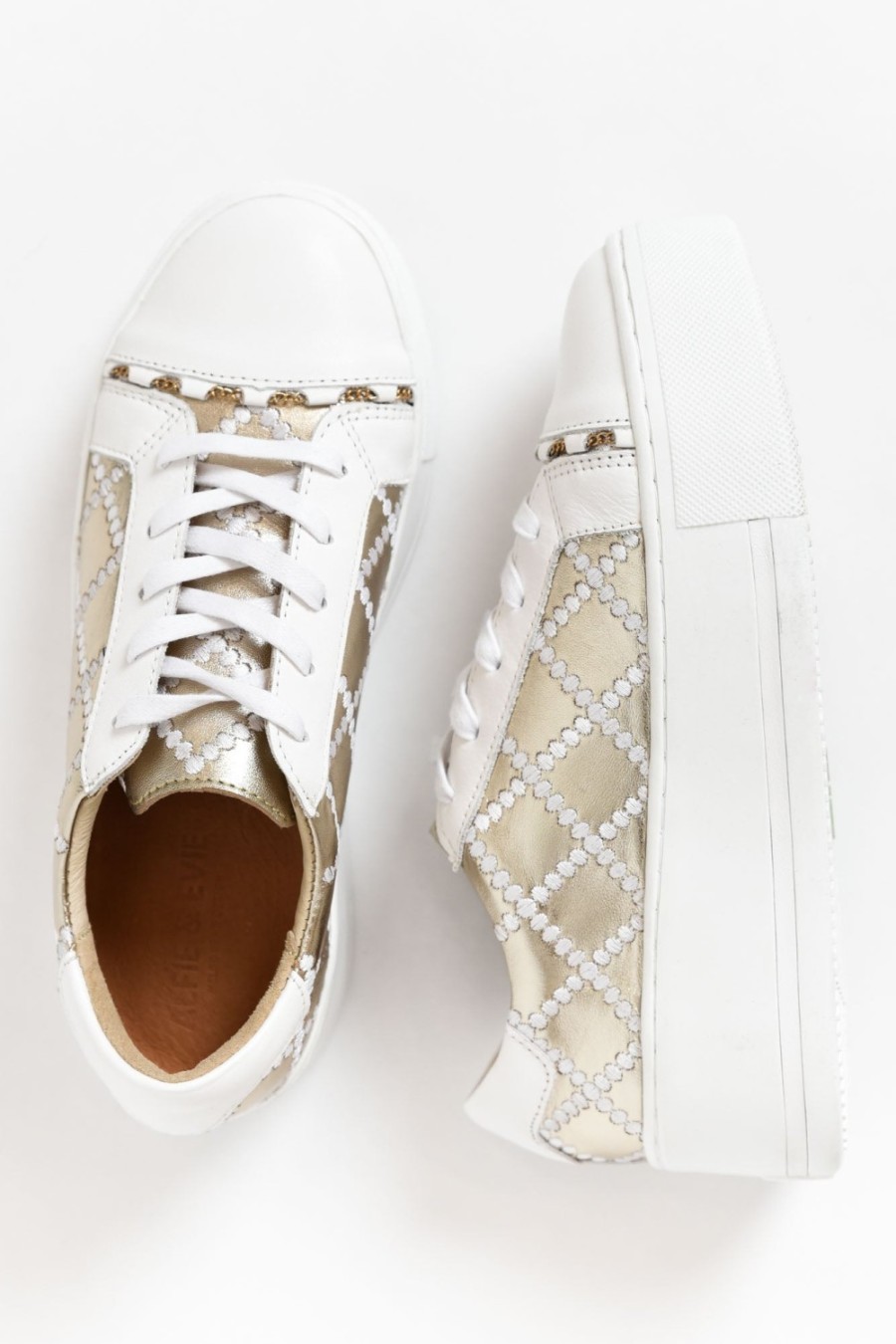 Shoes Alfie and Evie White Sneakers | Frankie Gold Leather Platform Sneaker