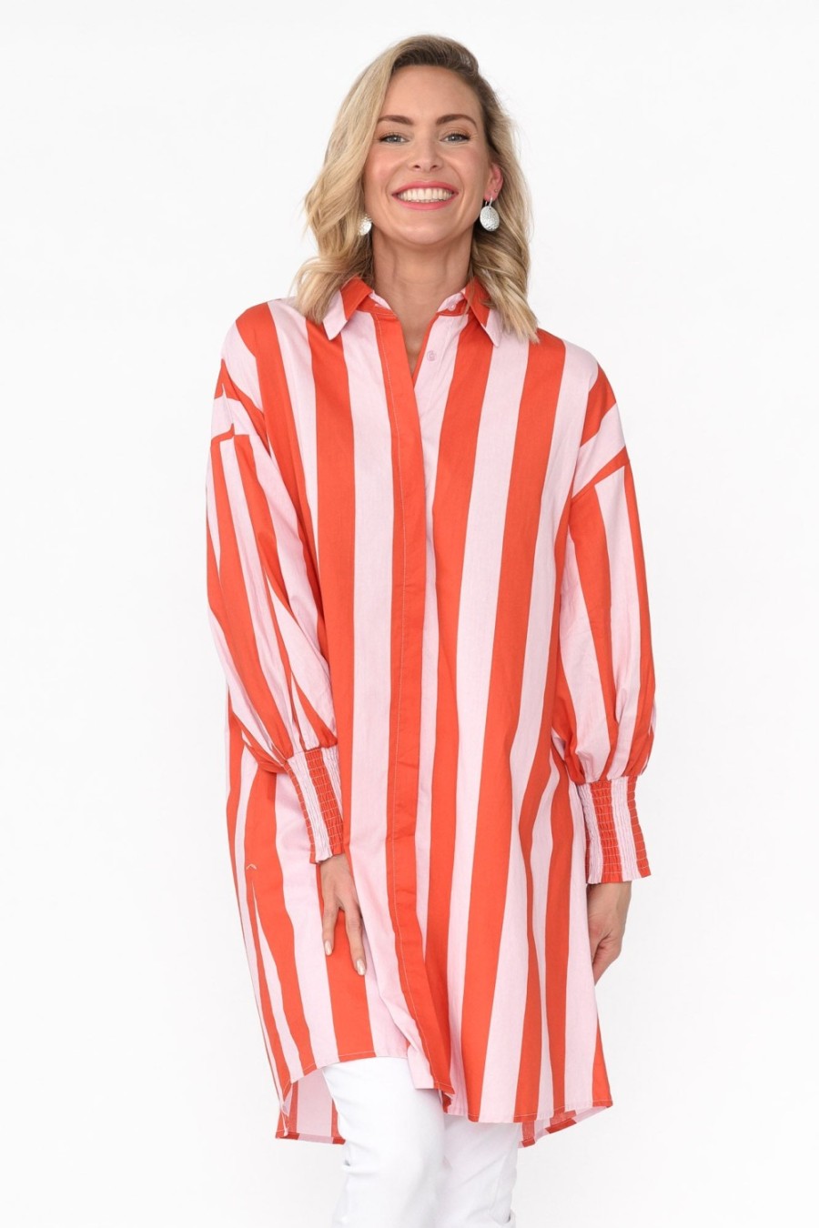 Clothing Label Of Love Cotton Tops | Kalani Pink Stripe Cotton Tunic