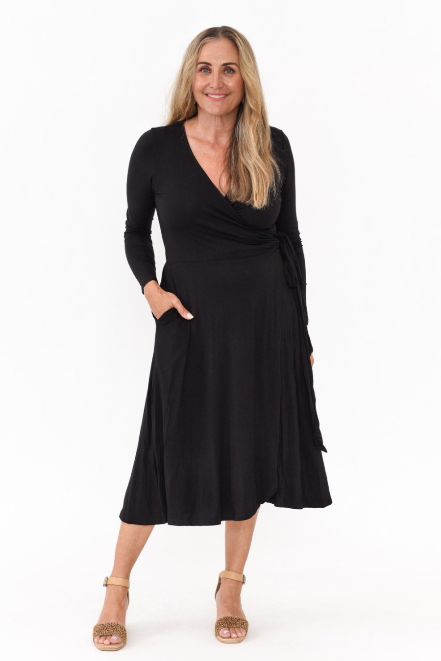 Clothing Bamboo Villa Bamboo Dresses | Courtney Black Bamboo Wrap Dress