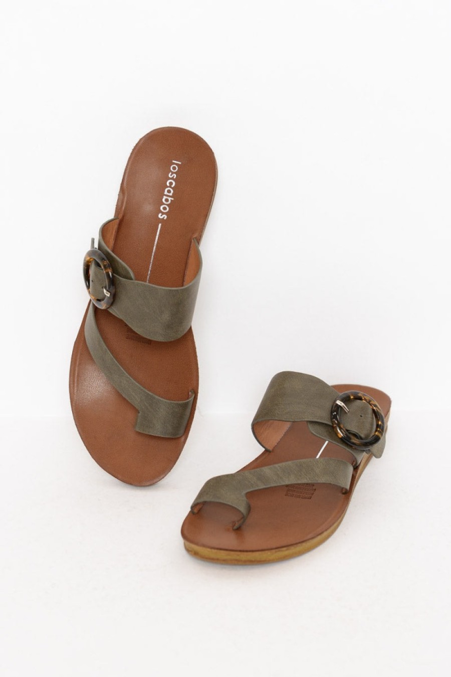 Shoes Los Cabos Flat Sandals | Dotsie Khaki Resin Buckle Slide