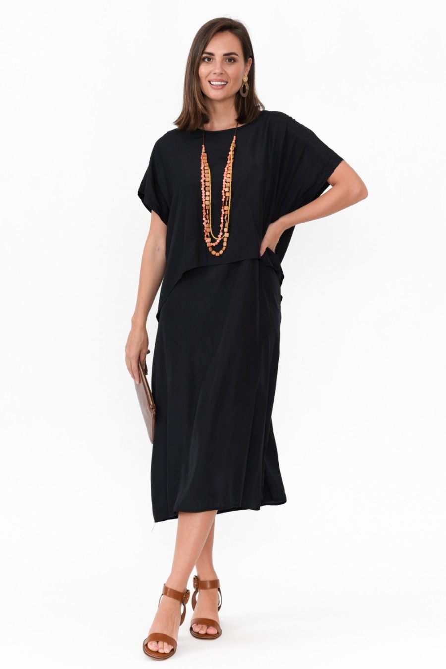 Clothing Cotton Village Midi Dresses | Elijah Black Cupro Layer Dress