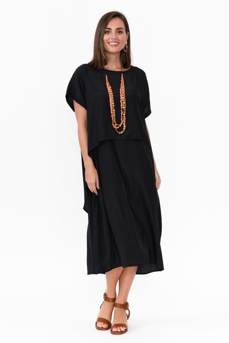 Clothing Cotton Village Midi Dresses | Elijah Black Cupro Layer Dress