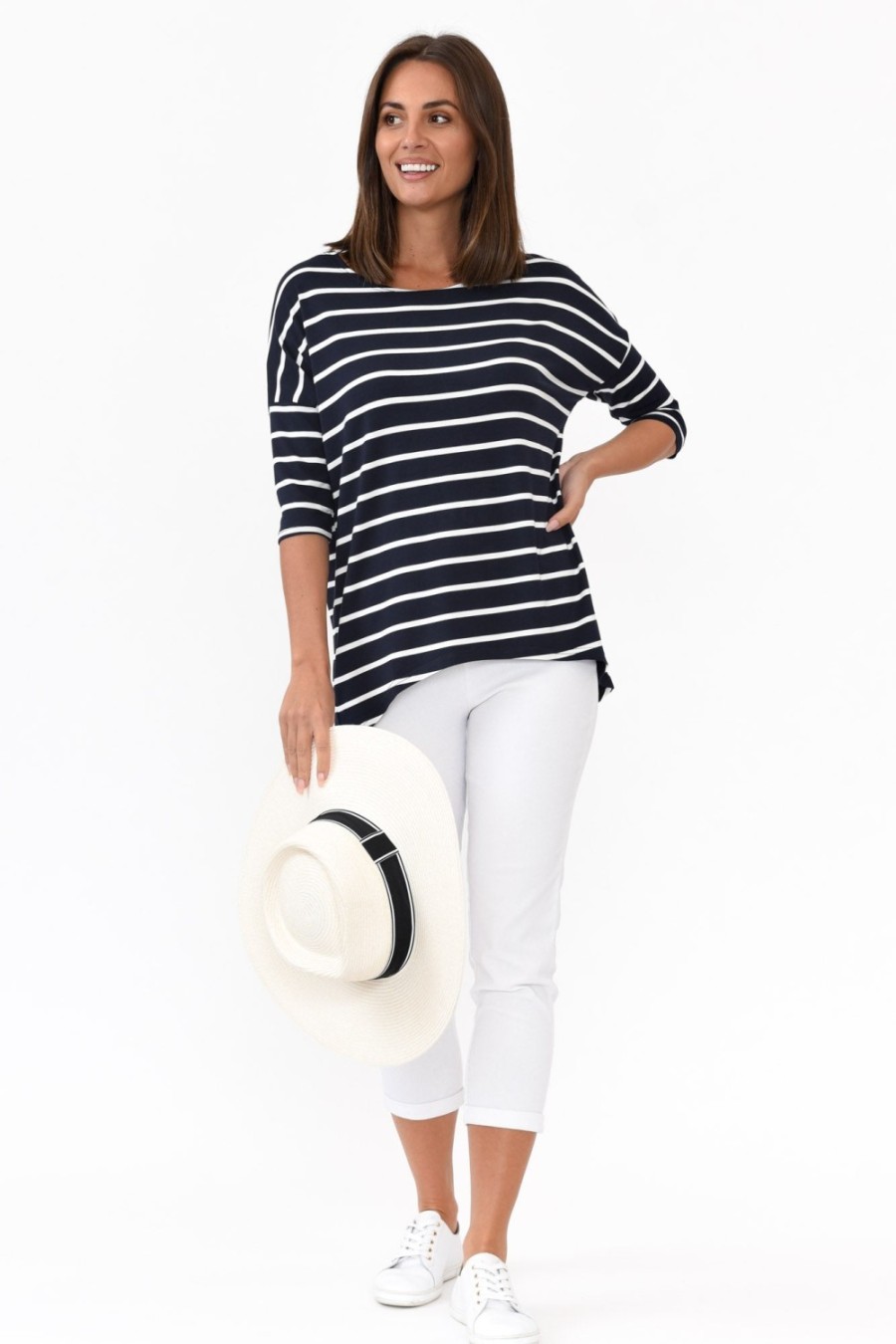 Clothing Bamboo Villa Sleeved Tops | Blake Navy Stripe Bamboo Top