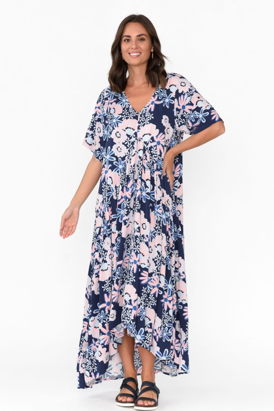 Clothing Pq Maxi Dresses | Navy Floral Peak Maxi Dress