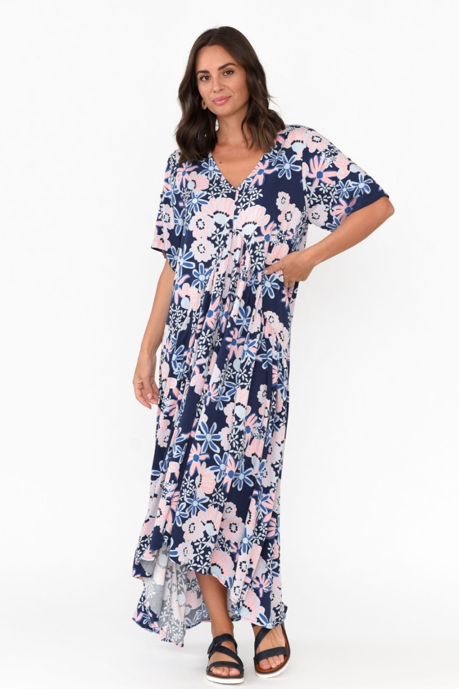 Clothing Pq Maxi Dresses | Navy Floral Peak Maxi Dress