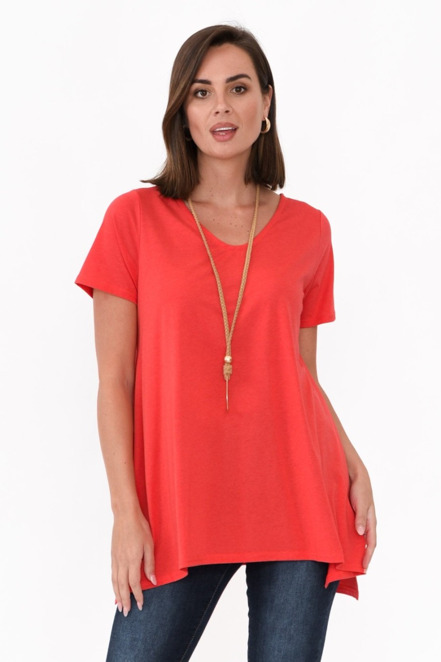 Clothing Tirelli Cotton Tops | Marcy Red Drape Cotton Top