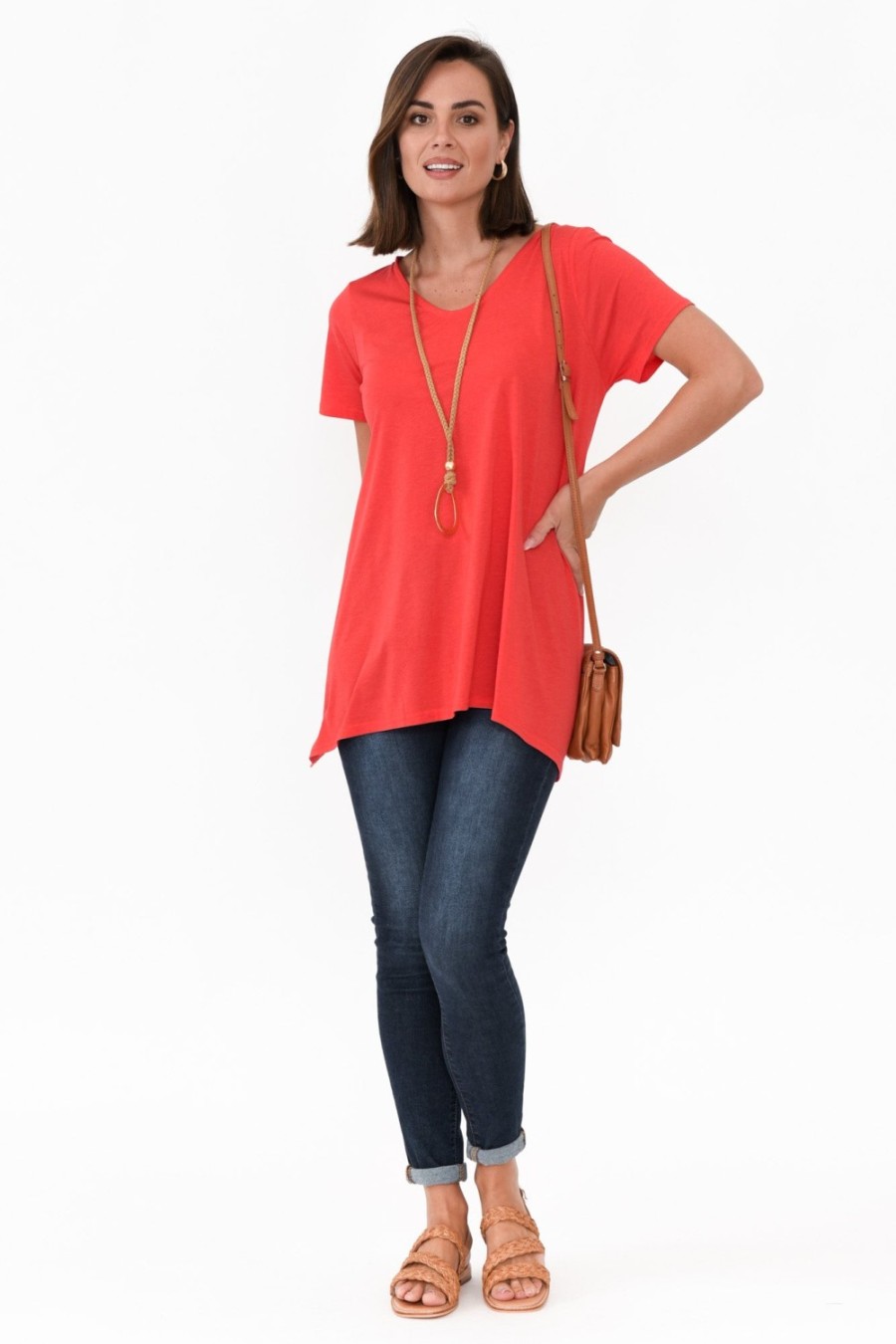 Clothing Tirelli Cotton Tops | Marcy Red Drape Cotton Top