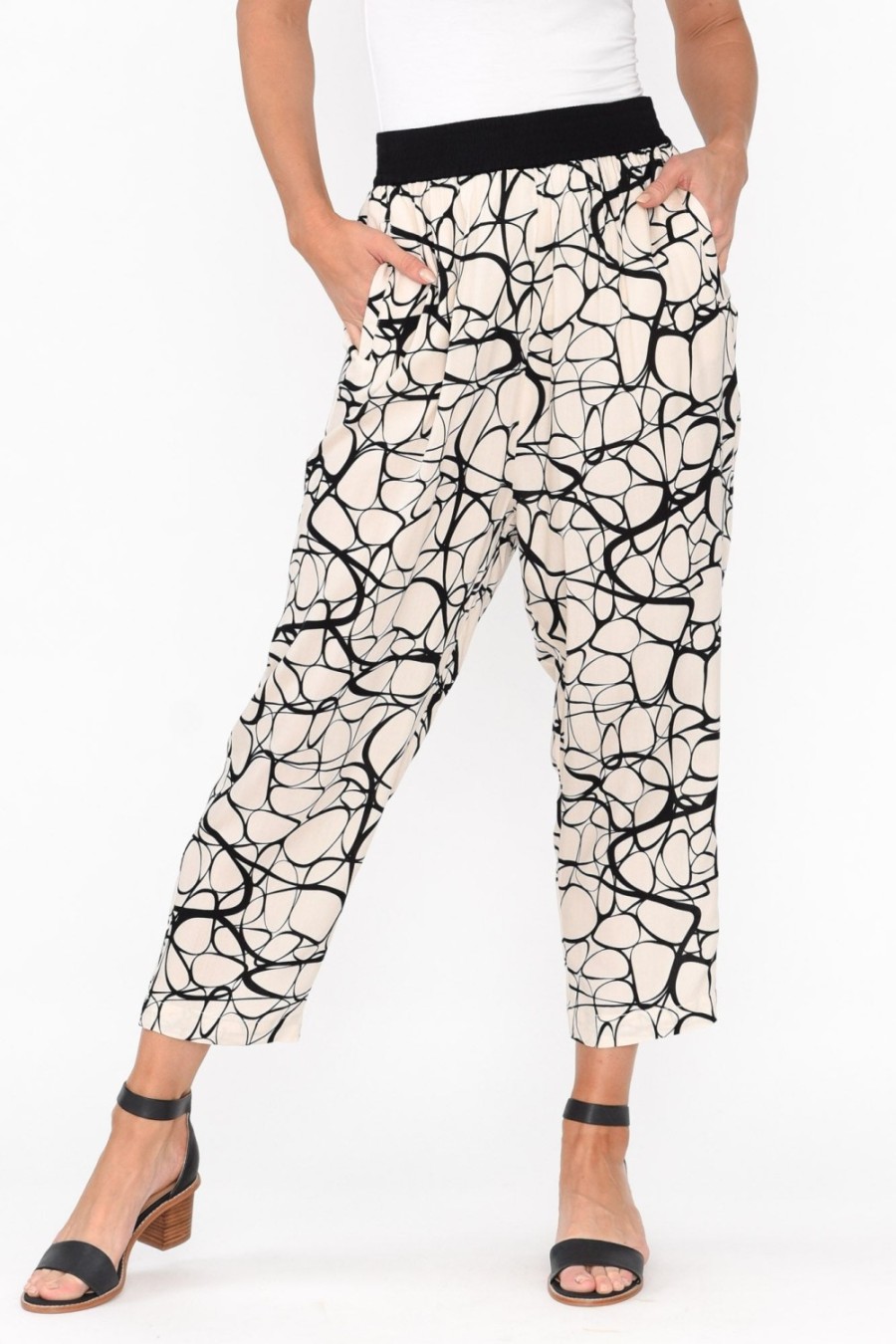 Clothing Tirelli Pants | Lisha Cream Abstract Drop Crotch Pant