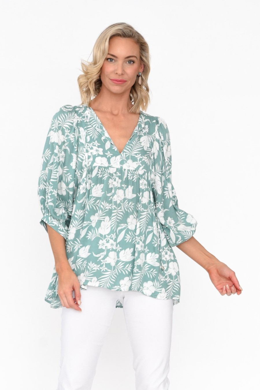 Clothing New U Collection Sleeved Tops | Marylee Sage Garden Gathered Top