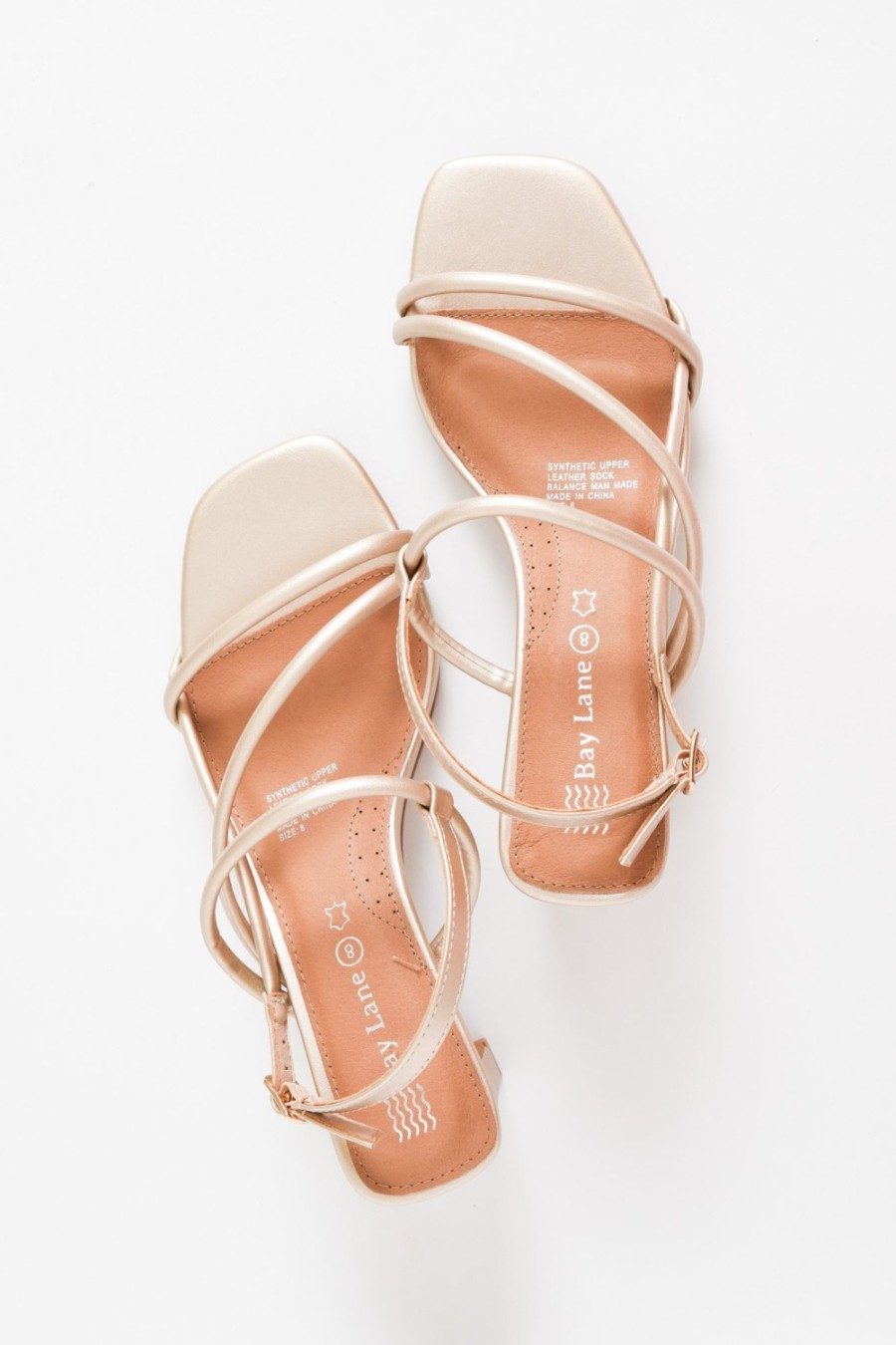 Shoes Bay Lane Heeled Sandals | Krystal Champagne Crossover Heel