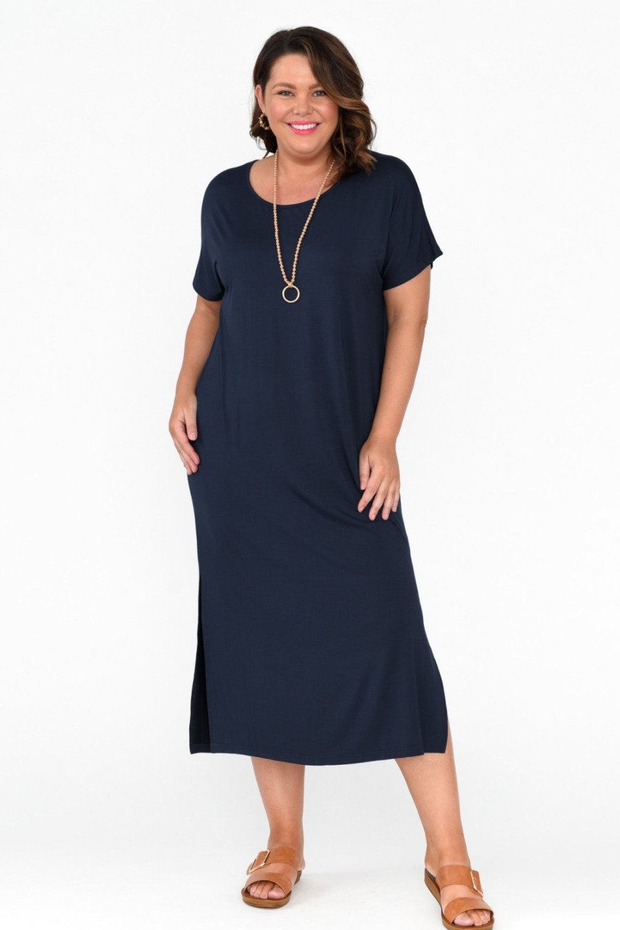 Clothing PQ Bamboo Dresses | Dempsey Navy Bamboo Midi Dress