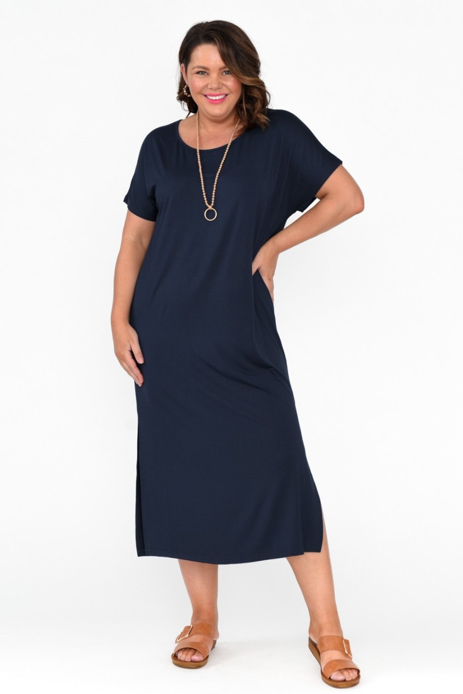 Clothing PQ Bamboo Dresses | Dempsey Navy Bamboo Midi Dress