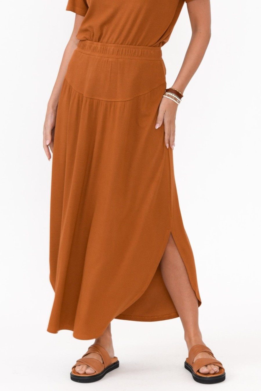 Clothing Lou Lou Skirts | Dionne Rust Ribbed Bamboo Skirt