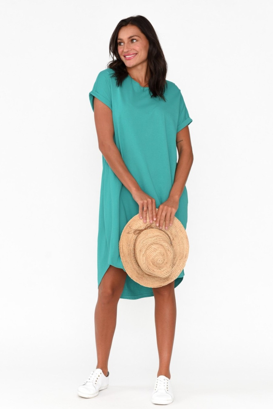 Clothing Betty Basics Cotton Dresses | Maxine Jade Green Cotton T-Shirt Dress