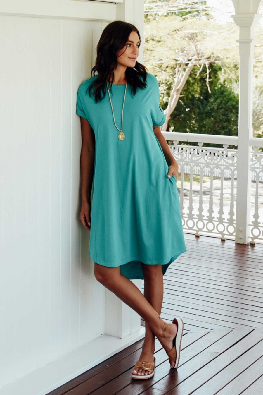 Clothing Betty Basics Cotton Dresses | Maxine Jade Green Cotton T-Shirt Dress